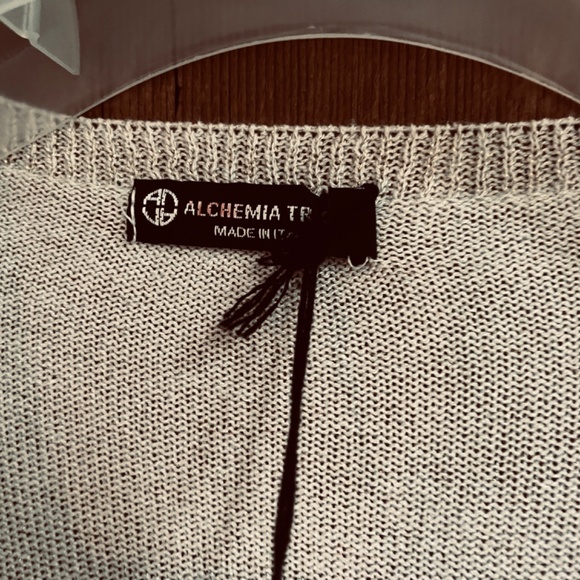 ALCHEMIA TRICOT 🇮🇹 Italy Women Long Sleeve Metallic Sweater Dress M White Gold - Picture 5 of 13